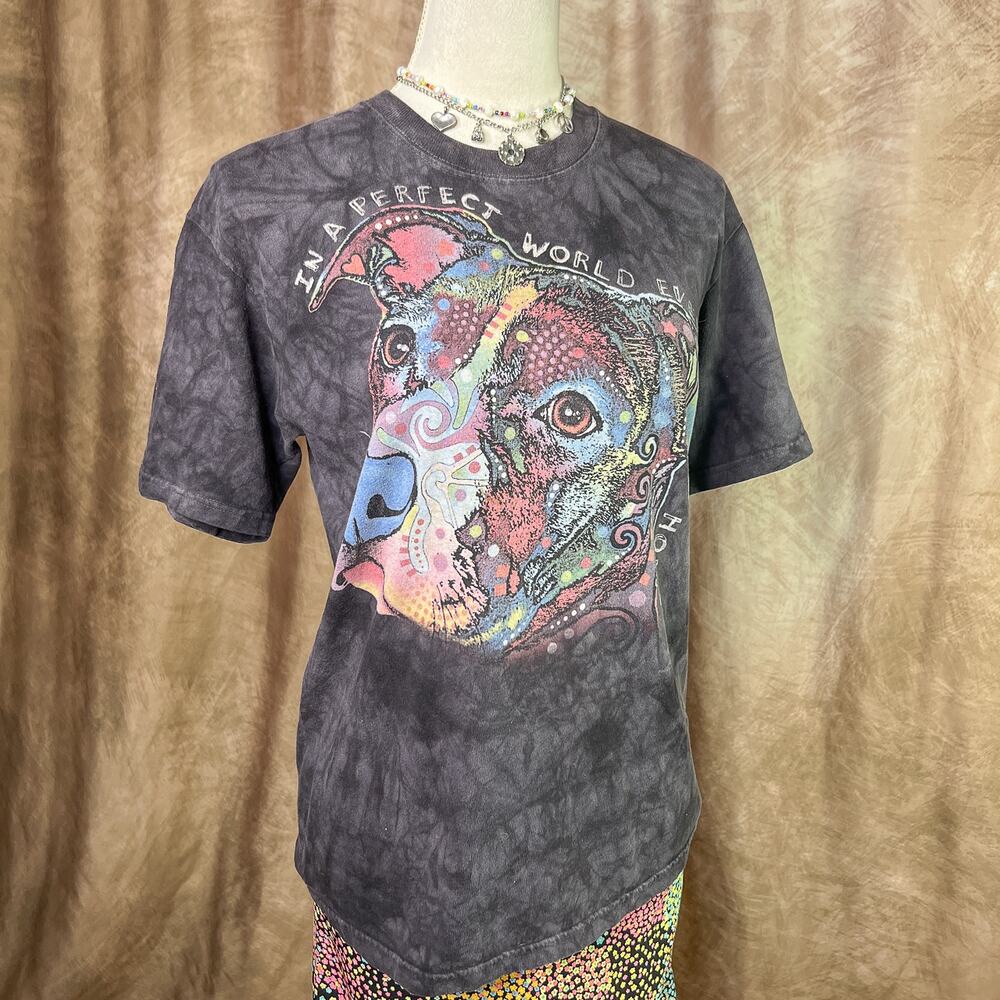 The Mountain Dog T-Shirt Abstract Rainbow Gray Tie Dye Graphic Tee Pit Bull